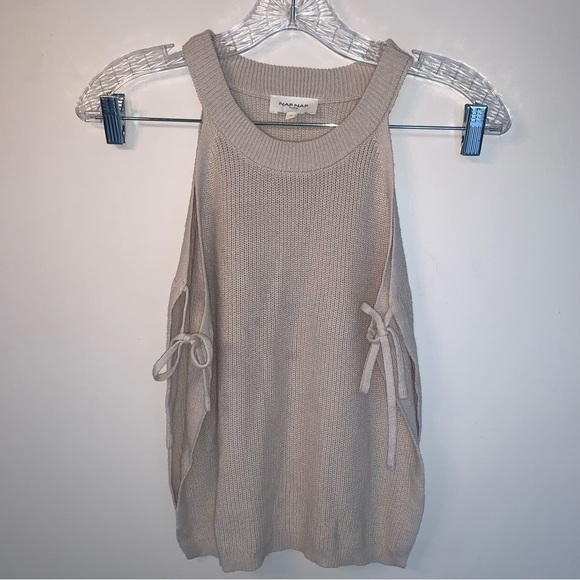 NAF NAF Cream Ribbed Side Tie Up Tank Top S - Picture 1 of 5